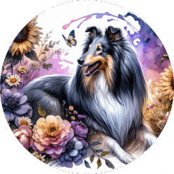 Collie in Flowers Round Earrings - Render