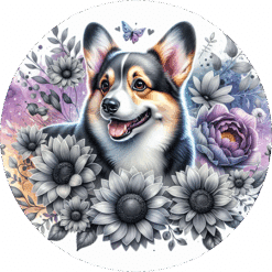 Corgi in Flowers Round Earrings - Render