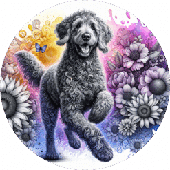 Curly-Coated Retriever in Flowers Round Earrings - Render