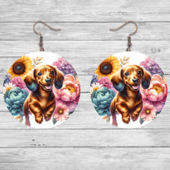 Dachshund in Flowers Round Earrings - Lifestyle