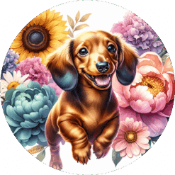 Dachshund in Flowers Round Earrings - Render