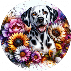 Dalmatian in Flowers Round Earrings - Render