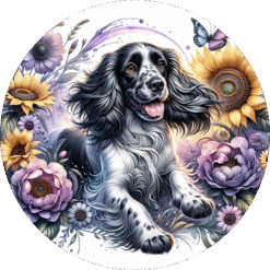 English Springer Spaniel in Flowers Round Earrings - Render