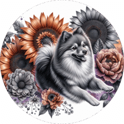 Finnish Spitz in Flowers Round Earrings - Render
