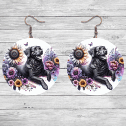 Flat-Coated Retriever in Flowers Round Earrings - Lifestyle