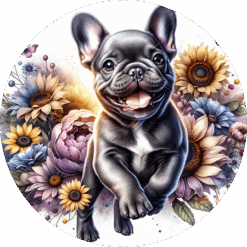 French Bulldog in Flowers Round Earrings - Render