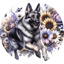 German Shepherd in Flowers Round Earrings - Render
