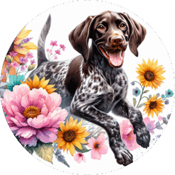 German Shorthaired Pointer in Flowers Round Earrings - Render