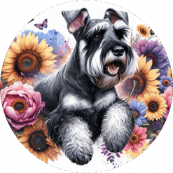 Giant Schnauzer in Flowers Round Earrings - Render
