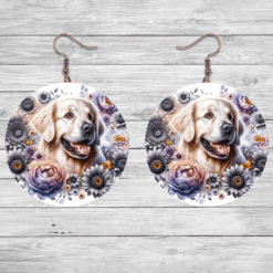 Golden Retriever in Flowers Round Earrings - Lifestyle