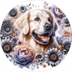 Golden Retriever in Flowers Round Earrings - Render