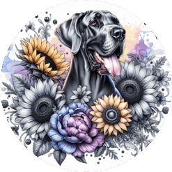 Great Dane in Flowers Round Earrings - Render