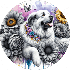 Great Pyrenees in Flowers Round Earrings - Render