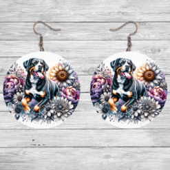 Greater Swiss Mountain Dog in Flowers Round Earrings - Lifestyle