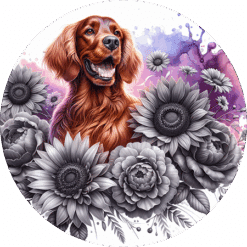 Irish Setter in Flowers Round Earrings - Render