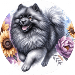 Keeshond in Flowers Round Earrings - Render