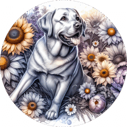 Labrador Retriever in Flowers Round Earrings - Render