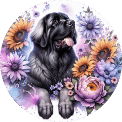 Leonberger in Flowers Round Earrings - Render