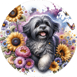 Lhasa Apso in Flowers Round Earrings - Render