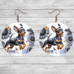 Miniature Pinscher in Flowers Round Earrings - Lifestyle