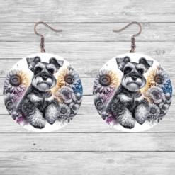 Miniature Schnauzer in Flowers Round Earrings - Lifestyle