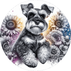 Miniature Schnauzer in Flowers Round Earrings - Render