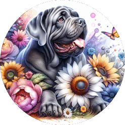 Neapolitan Mastiff in Flowers Round Earrings - Render