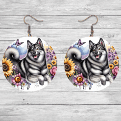 Norwegian Elkhound in Flowers Round Earrings - Lifestyle