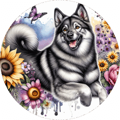 Norwegian Elkhound in Flowers Round Earrings - Render