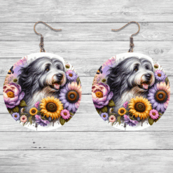 Old English Sheepdog in Flowers Round Earrings - Lifestyle