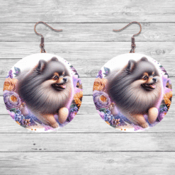 Pomeranian in Flowers Round Earrings - Lifestyle