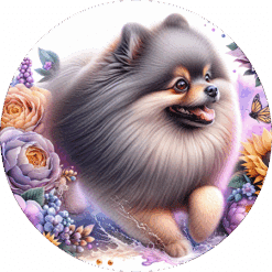 Pomeranian in Flowers Round Earrings - Render