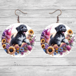 Portuguese Water Dog in Flowers Round Earrings - Lifestyle