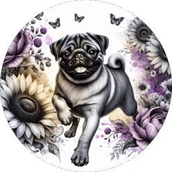 Pug in Flowers Round Earrings - Render
