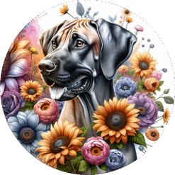 Rhodesian Ridgeback in Flowers Round Earrings - Render