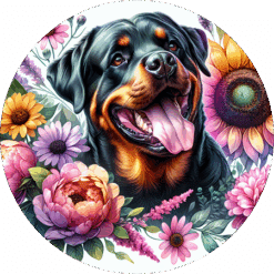 Rottweiler in Flowers Round Earrings - Render