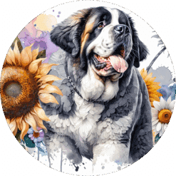 Saint Bernard in Flowers Round Earrings - Render