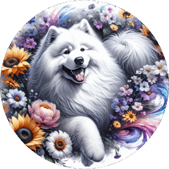 Samoyed in Flowers Round Earrings - Render