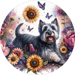 Scottish Terrier in Flowers Round Earrings - Render