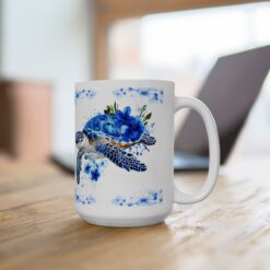Sea Turtle Blue Floral 15oz Mug - Lifestyle