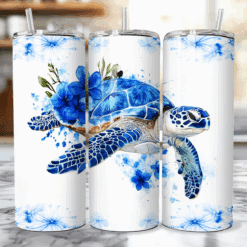 Sea Turtle Blue Floral 20oz Tumbler - Lifestyle