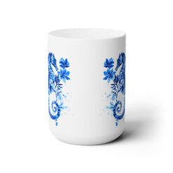 Seahorse Blue Floral 15oz Mug - Front