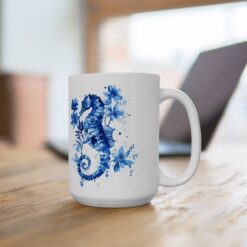Seahorse Blue Floral 15oz Mug - Lifestyle