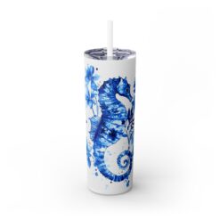 Seahorse Blue Floral 20oz Tumbler - Front