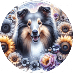 Shetland Sheepdog in Flowers Round Earrings - Render