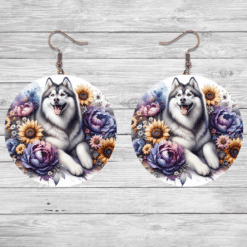 Siberian Husky in Flowers Round Earrings - Lifestyle