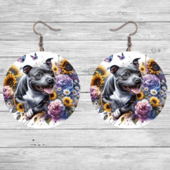 Staffordshire Bull Terrier in Flowers Round Earrings - Lifestyle