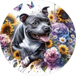 Staffordshire Bull Terrier in Flowers Round Earrings - Render