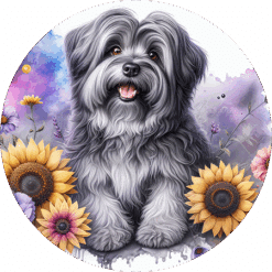 Tibetan Terrier in Flowers Round Earrings - Render