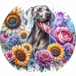Weimaraner in Flowers Round Earrings - Render